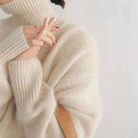 Turtleneck Sweater with Stretch Knit and Full Length Sleeves, Loose Fit