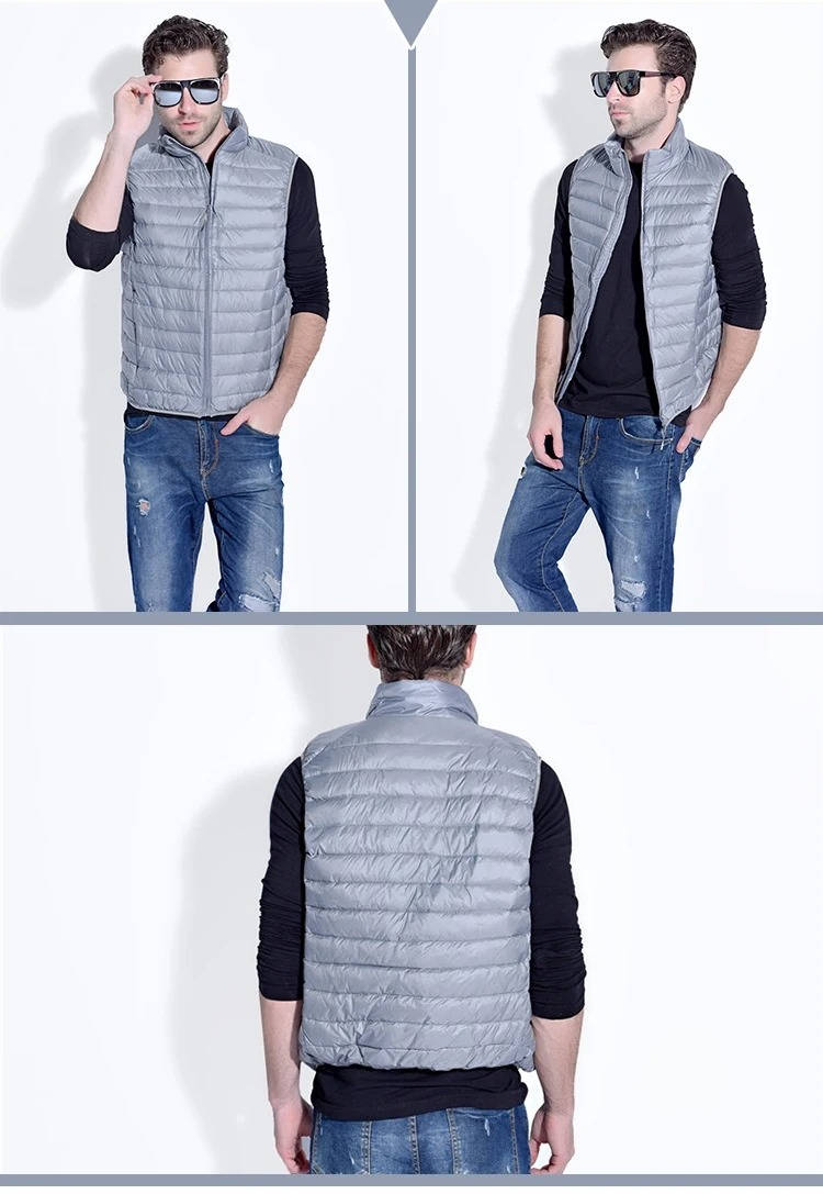 Packable Down Vest with Stand Up Collar and Water Resistant Shell