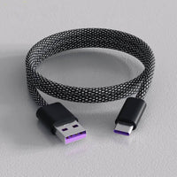Magnetic Self Coiling Braided Charging Cable with Interchangeable Magnetic Tips in Four Connector Types