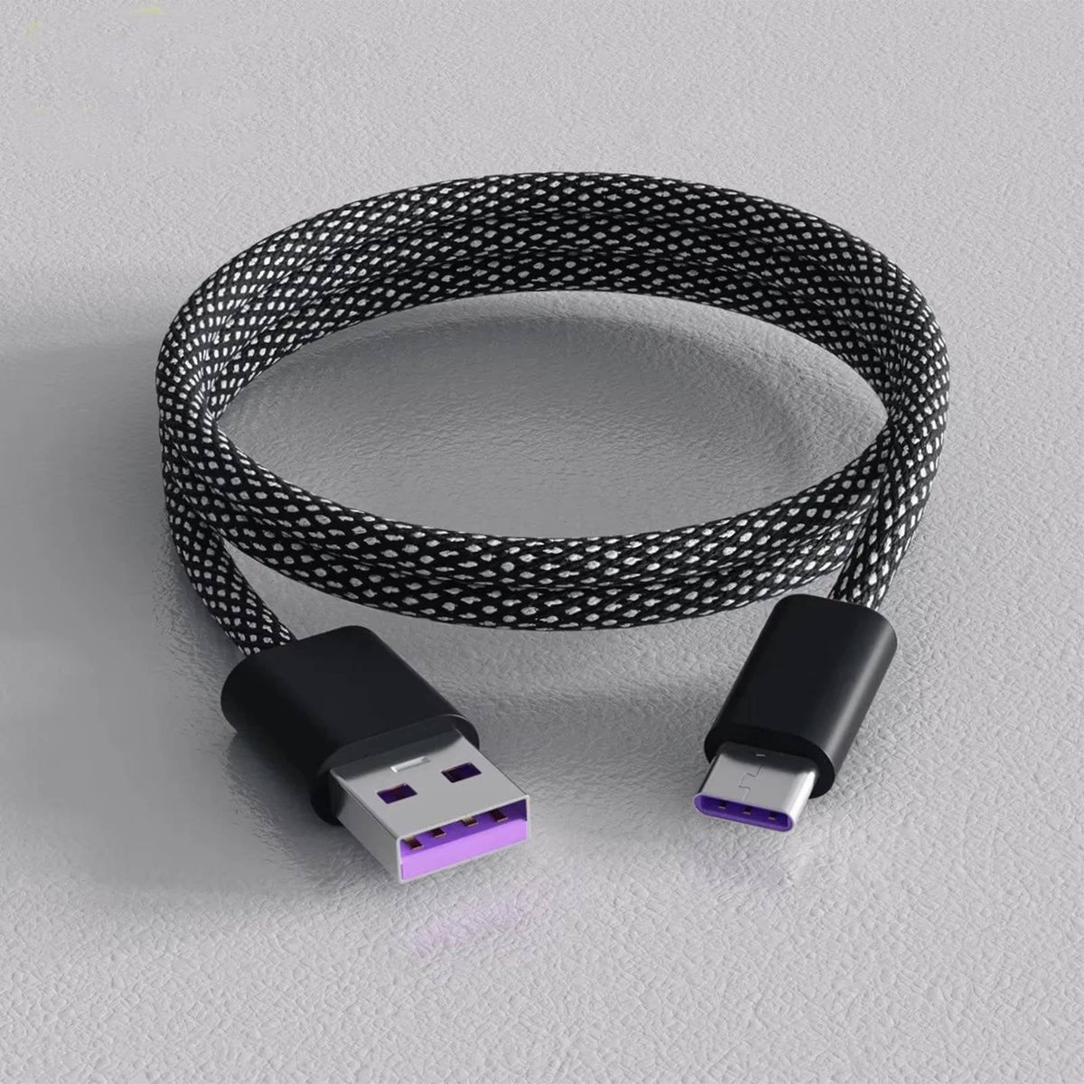 Magnetic Self Coiling Braided Charging Cable with Interchangeable Magnetic Tips in Four Connector Types