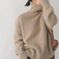 Turtleneck Sweater with Stretch Knit and Full Length Sleeves, Loose Fit