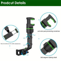 Rearview Mirror Phone Mount with a 360 Degree Ball Joint, Spring Clip and Foldable Arm in Green or Gray