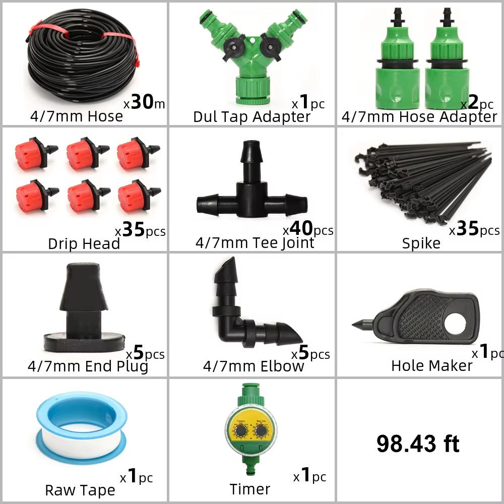 Drip Irrigation System with Automatic Timer for Gardens