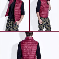 Packable Down Vest with Stand Up Collar and Water Resistant Shell