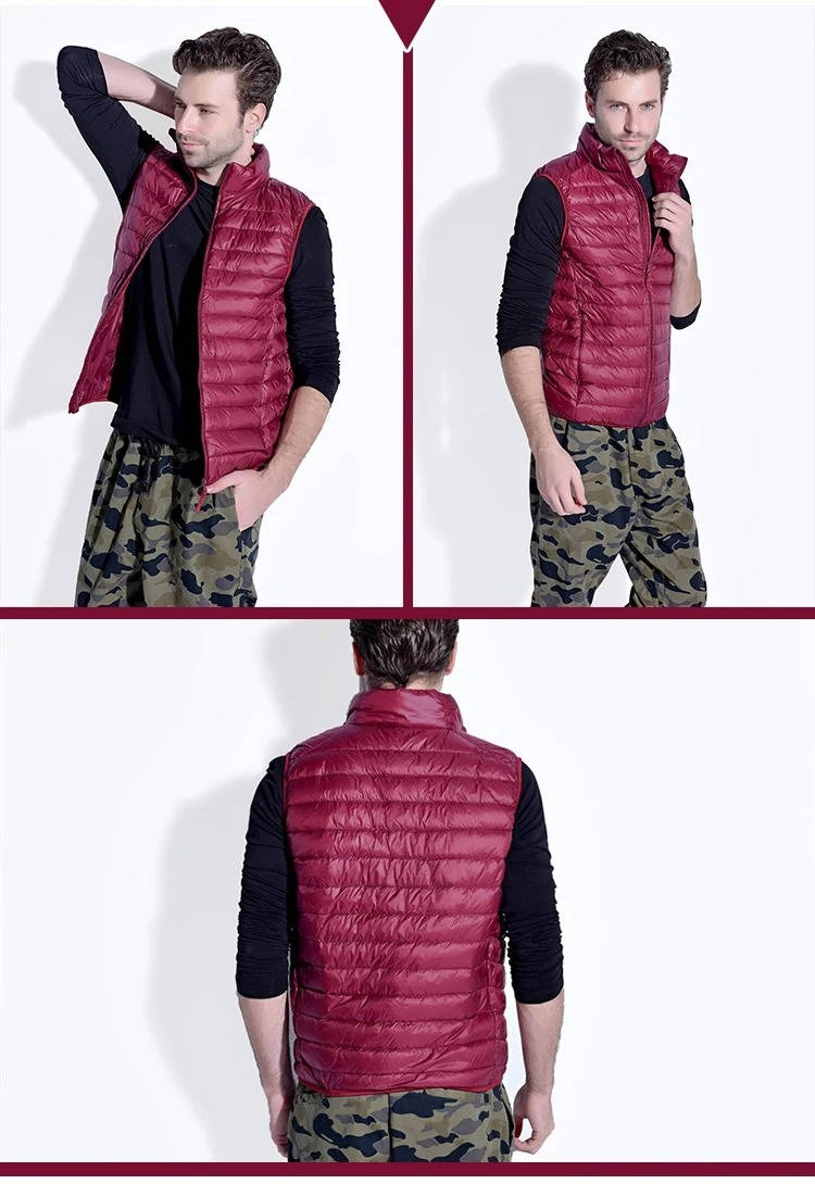 Packable Down Vest with Stand Up Collar and Water Resistant Shell