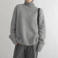 Turtleneck Sweater with Stretch Knit and Full Length Sleeves, Loose Fit