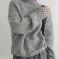 Turtleneck Sweater with Stretch Knit and Full Length Sleeves, Loose Fit