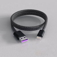 Magnetic Self Coiling Braided Charging Cable with Interchangeable Magnetic Tips in Four Connector Types
