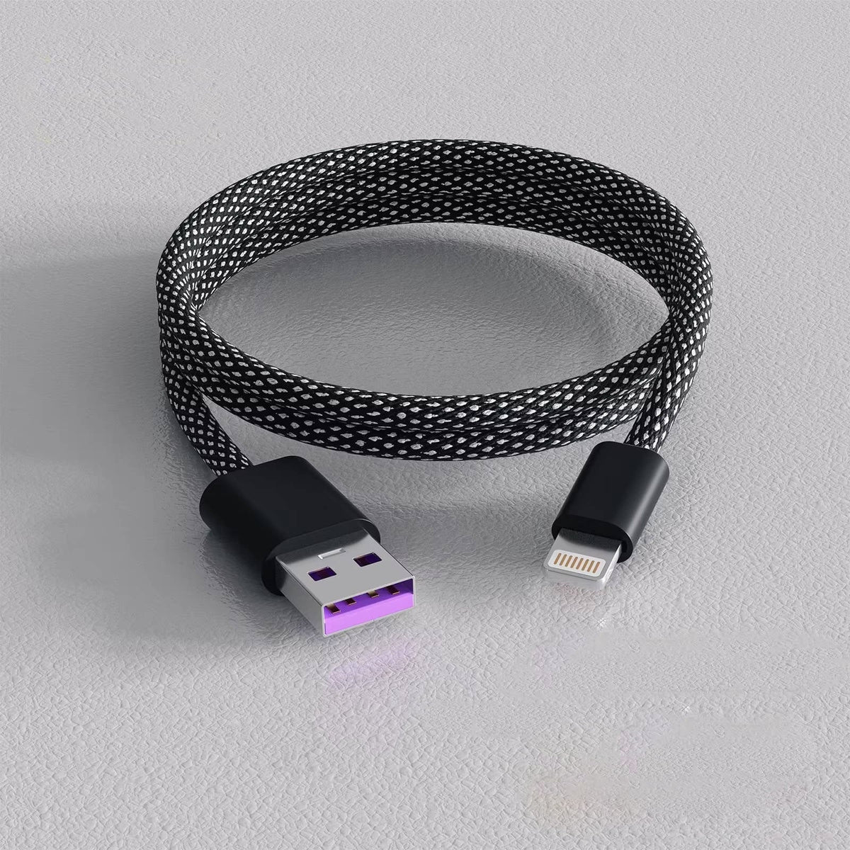 Magnetic Self Coiling Braided Charging Cable with Interchangeable Magnetic Tips in Four Connector Types