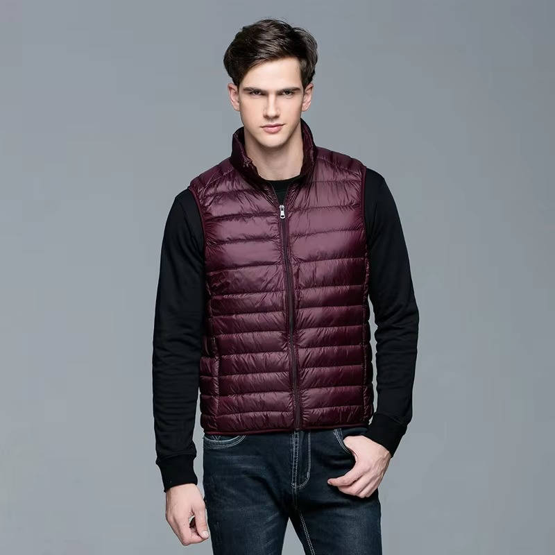 Packable Down Vest with Stand Up Collar and Water Resistant Shell