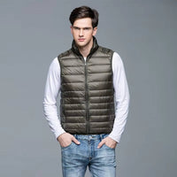 Packable Down Vest with Stand Up Collar and Water Resistant Shell