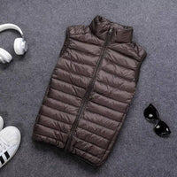 Packable Down Vest with Stand Up Collar and Water Resistant Shell