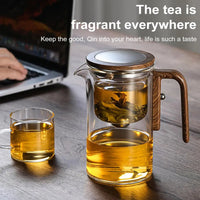Borosilicate Glass Teapot with Removable Infuser Basket and Wooden Handle