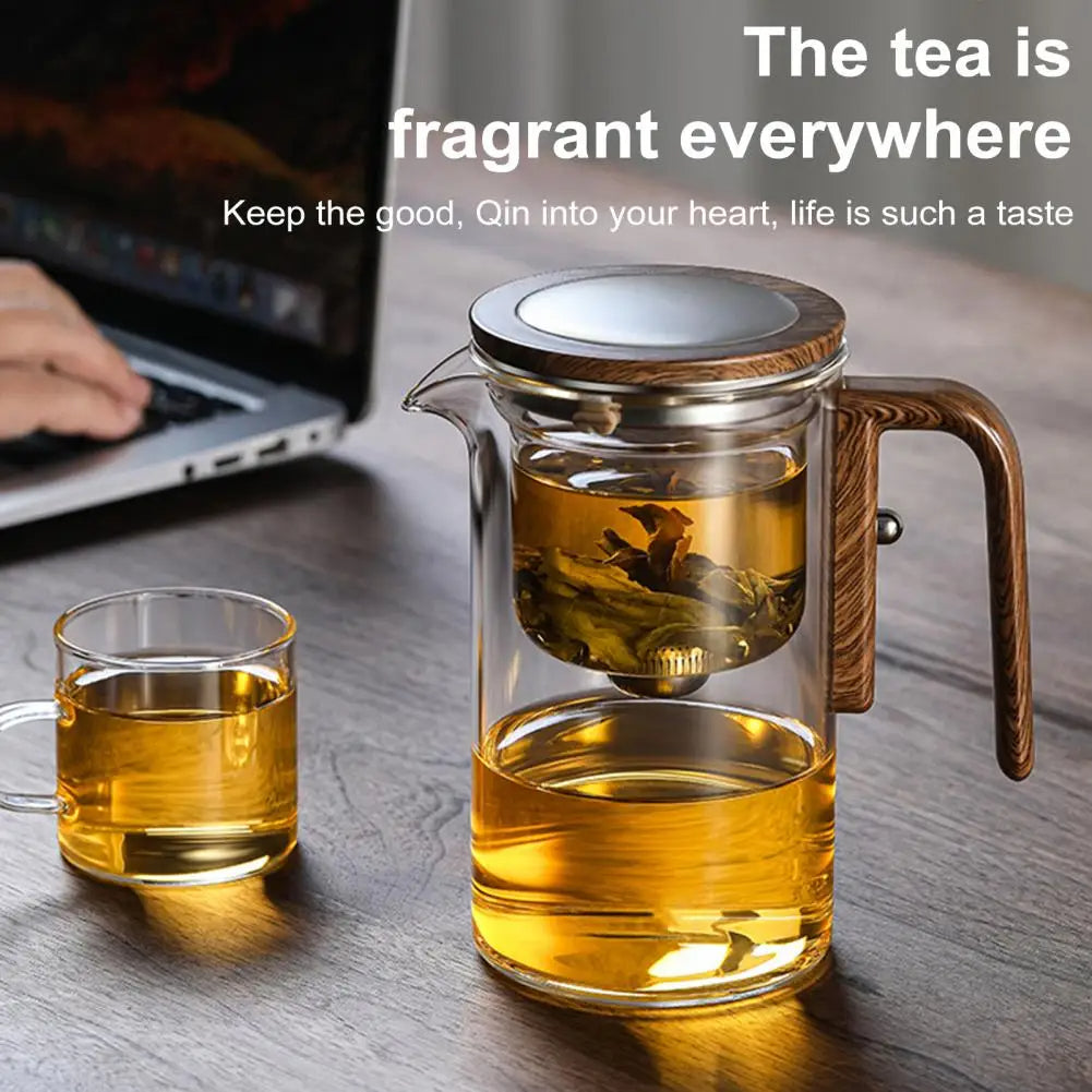 Borosilicate Glass Teapot with Removable Infuser Basket and Wooden Handle