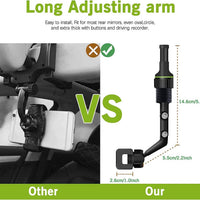 Rearview Mirror Phone Mount with a 360 Degree Ball Joint, Spring Clip and Foldable Arm in Green or Gray