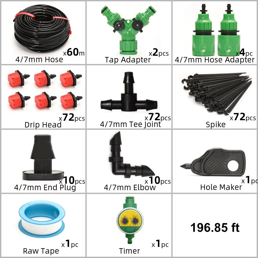 Drip Irrigation System with Automatic Timer for Gardens