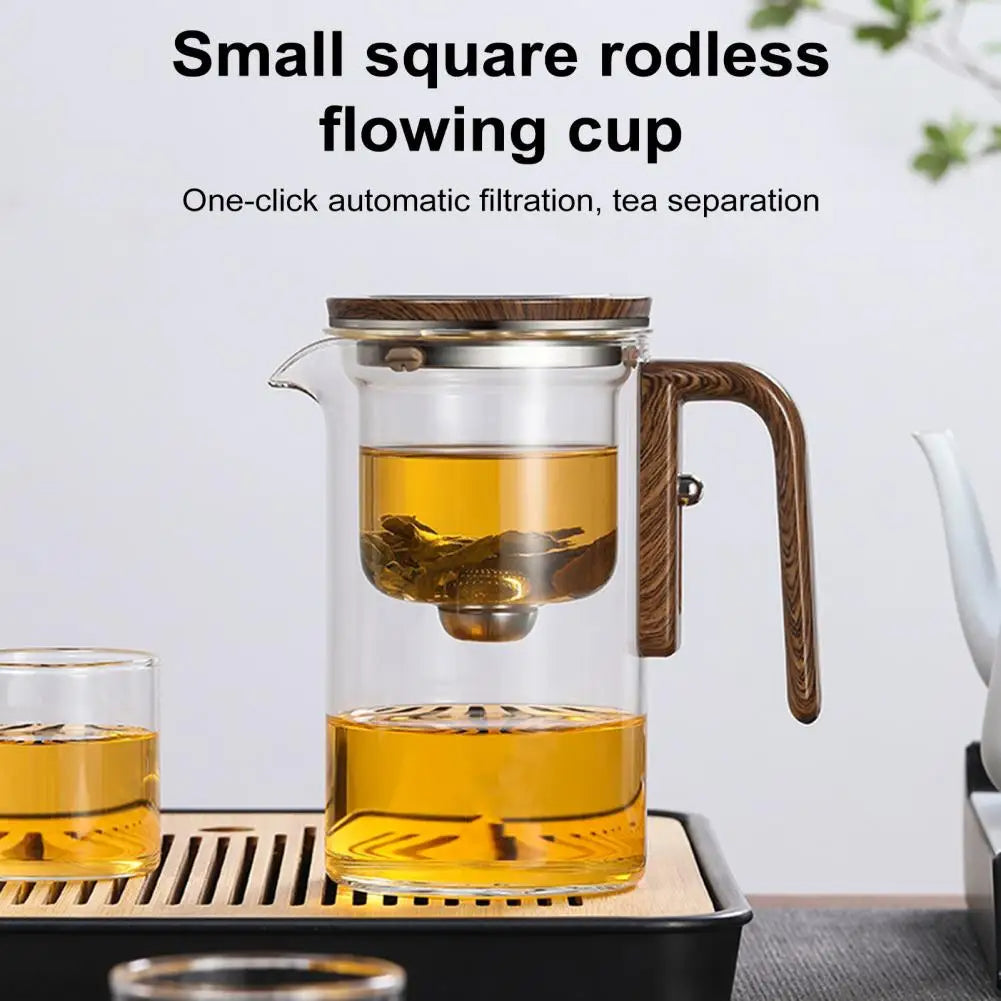 Borosilicate Glass Teapot with Removable Infuser Basket and Wooden Handle