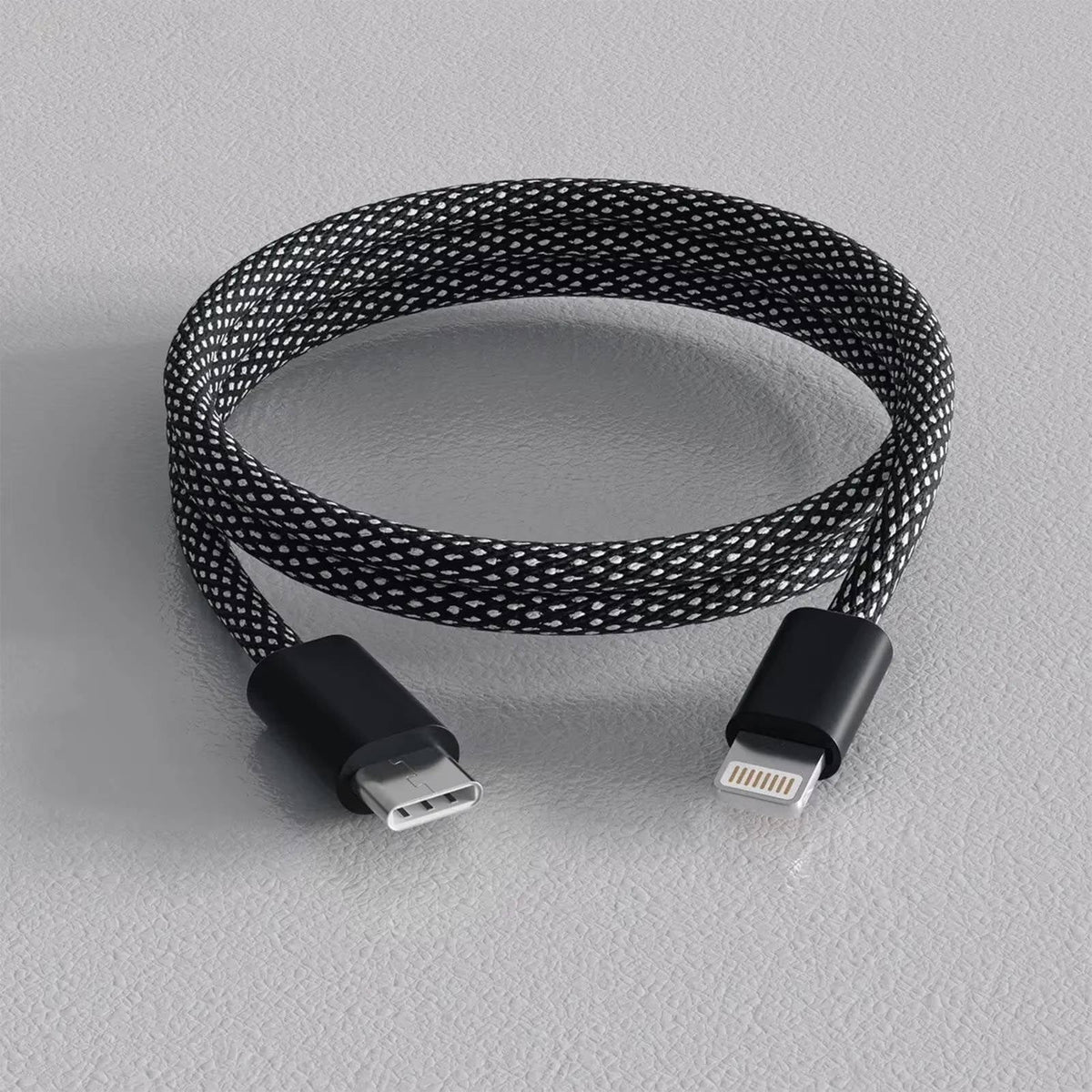 Magnetic Self Coiling Braided Charging Cable with Interchangeable Magnetic Tips in Four Connector Types