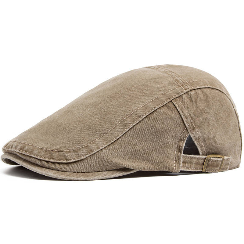 Distressed Denim Flat Cap with Eight Panel Construction and Adjustable Band