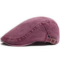 Distressed Denim Flat Cap with Eight Panel Construction and Adjustable Band