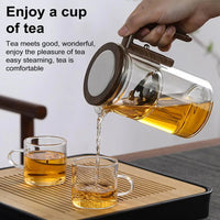 Borosilicate Glass Teapot with Removable Infuser Basket and Wooden Handle