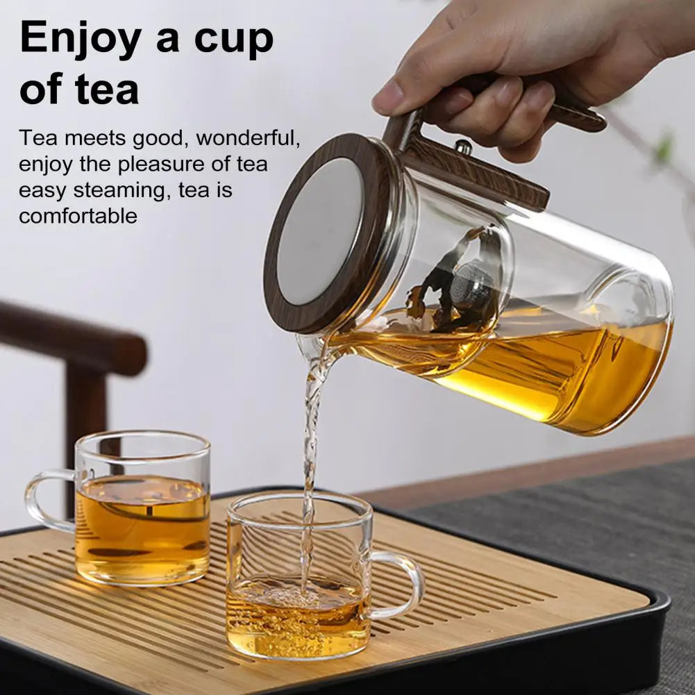 Borosilicate Glass Teapot with Removable Infuser Basket and Wooden Handle