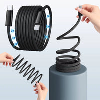 Magnetic Self Coiling Braided Charging Cable with Interchangeable Magnetic Tips in Four Connector Types