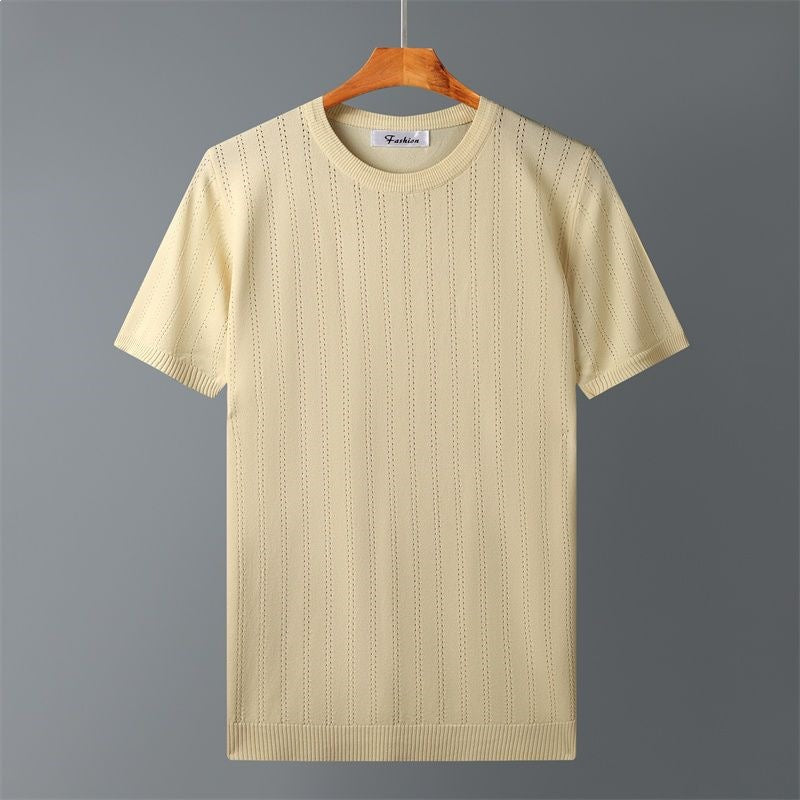 Men's Ribbed Crewneck Knit with Flat Seams and Tailored Regular Fit