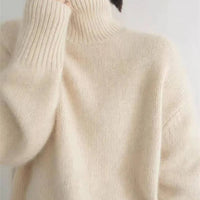 Turtleneck Sweater with Stretch Knit and Full Length Sleeves, Loose Fit