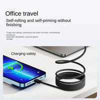 Magnetic Self Coiling Braided Charging Cable with Interchangeable Magnetic Tips in Four Connector Types
