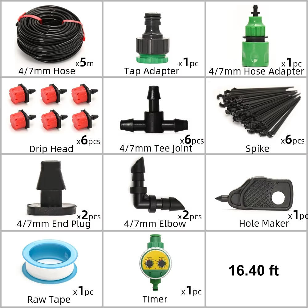 Drip Irrigation System with Automatic Timer for Gardens