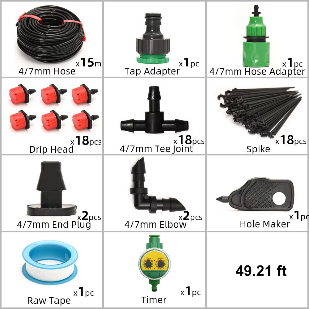 Drip Irrigation System with Automatic Timer for Gardens
