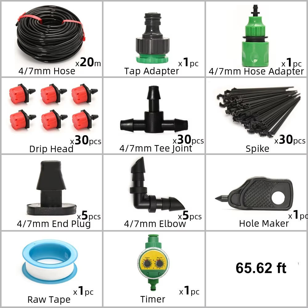 Drip Irrigation System with Automatic Timer for Gardens