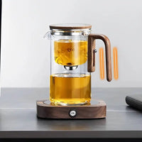 Borosilicate Glass Teapot with Removable Infuser Basket and Wooden Handle