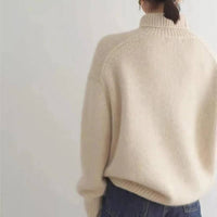 Turtleneck Sweater with Stretch Knit and Full Length Sleeves, Loose Fit