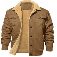 Plush Lined Trucker Jacket with Fold Down Collar and Four Storage Pockets