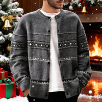 Mens Button Down Patterned Cardigan with Full Front Closure and Regular Fit in Dark Gray or Beige
