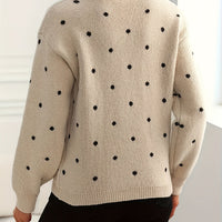 Polka Dot Crew Neck Sweater with Light Stretch and Soft Warm Knit for Fall and Winter