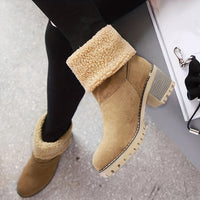 Womens Cuffed Ankle Boots with a Plush Cuff, Block Heel and Slip On Style in Black Size 9