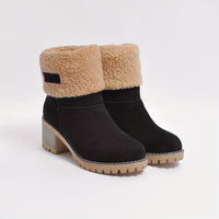 Womens Cuffed Ankle Boots with a Plush Cuff, Block Heel and Slip On Style in Black Size 9