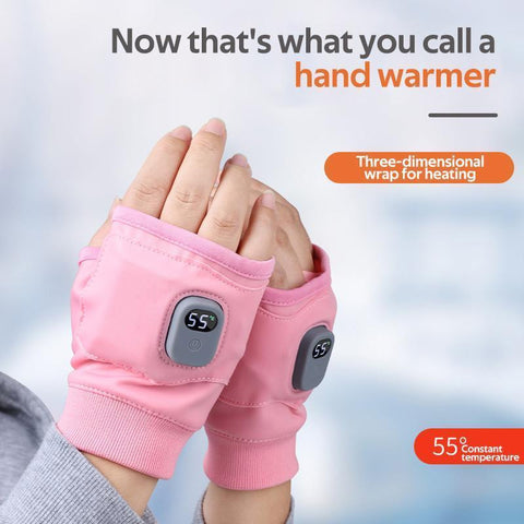 Fingerless Heated Gloves with Three Heat Settings, 1800 mAh Rechargeable Battery and a One Size Fit in Pink or Black