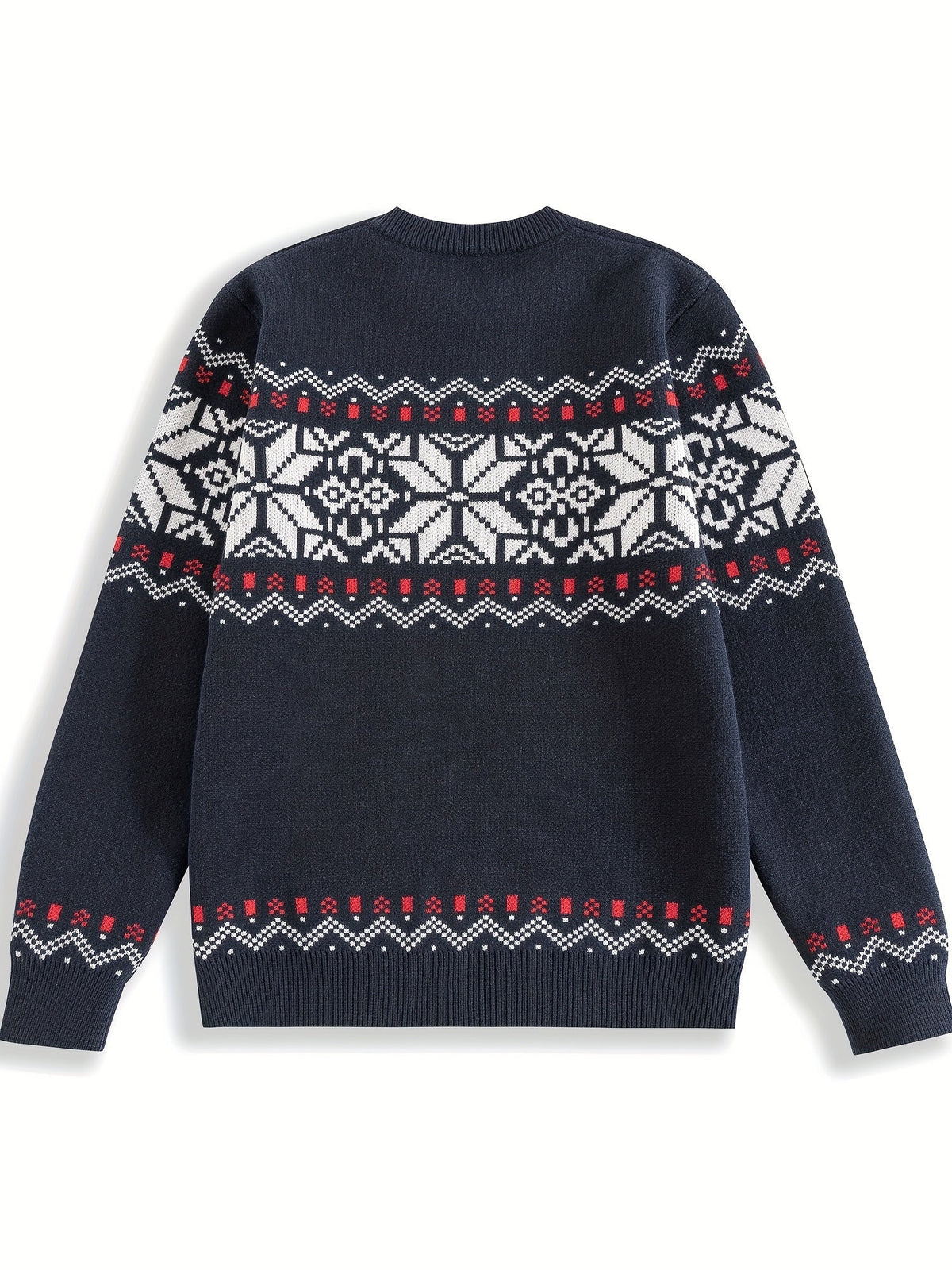 Nordic Snowflake Knit Sweater with Round Neck and Ribbed Cuffs for Autumn and Winter
