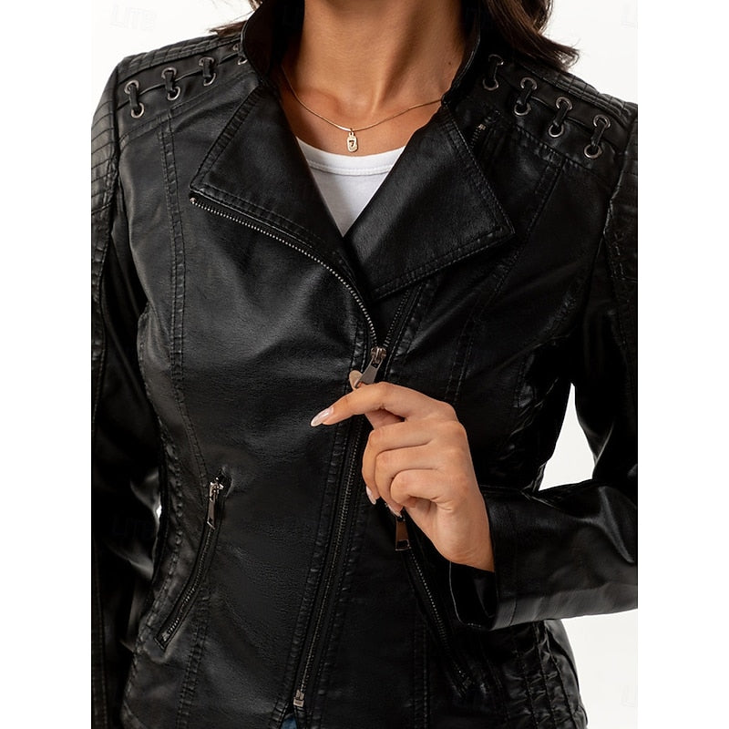 Womens Tailored Biker Jacket with a Structured Silhouette in Black, Khaki, Red or Pink