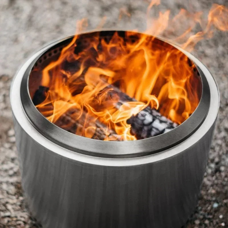 Portable Stainless Steel Fire Pit with Double Wall Airflow Chamber and Removable Ash Pan