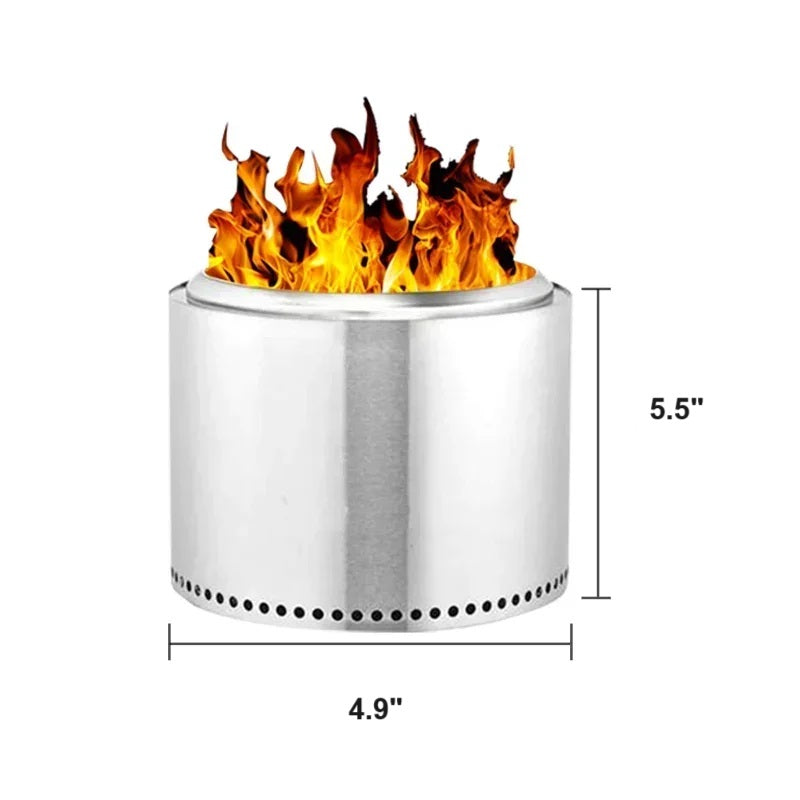 Portable Stainless Steel Fire Pit with Double Wall Airflow Chamber and Removable Ash Pan