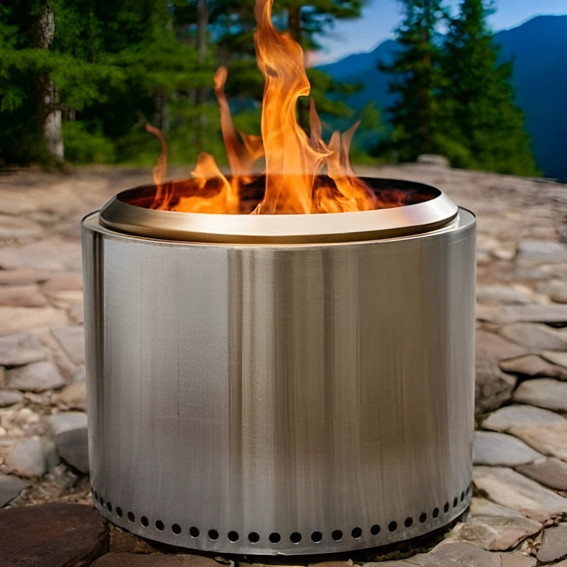 Portable Stainless Steel Fire Pit with Double Wall Airflow Chamber and Removable Ash Pan