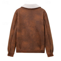 Mens Winter Jacket with a Plush Lining, Classic Collar and Front Zip in Brown, Green or Black