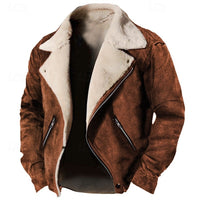 Mens Winter Jacket with a Plush Lining, Classic Collar and Front Zip in Brown, Green or Black