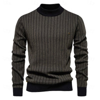 Mens Ribbed Mock Neck Sweater with Vertical Rib Pattern and Tailored Relaxed Fit in Four Colors