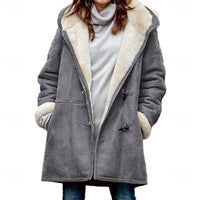 Winter Hooded Coat with Button Front and Adjustable Hood for Cold Weather